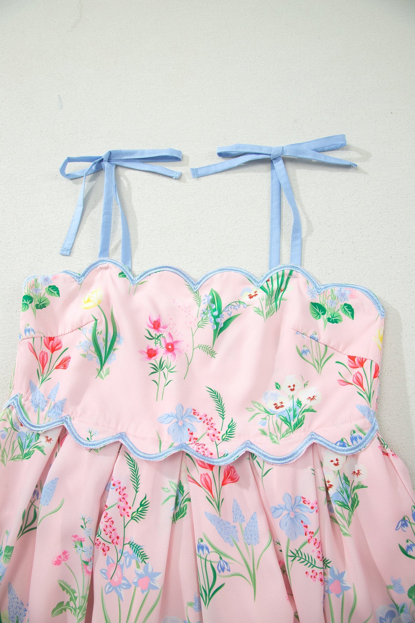 Floral Contrast Trim Tie Strap Midi Dress
