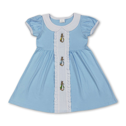 Light blue short sleeves rabbit embroidery boys Easter dress